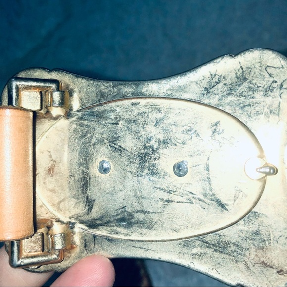 Vintage belt woven like orange and white design- silver gold horse belt buckle - Picture 8 of 9